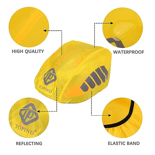 TOPIND Bike Helmet Cover High Visibility Waterproof Cycling Helmet Rain Cover with Reflective Strip Dustproof Breathable Mountain Road Bicycle Helmet Snow Cover Ride Gear - color: Yellow, size: Large