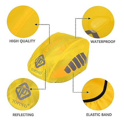 TOPIND Bike Helmet Cover High Visibility Waterproof Cycling Helmet Rain Cover with Reflective Strip Dustproof Breathable Mountain Road Bicycle Helmet Snow Cover Ride Gear - color: Yellow, size: Large
