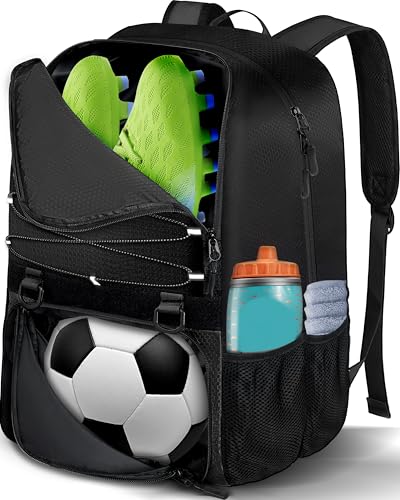 LOINTET Youth Soccer Bag, Soccer Backpack with Ball Compartment, Sports Equipment Training Bags Fits Basketball Football Volleyball and Accessories, Black - color: Black