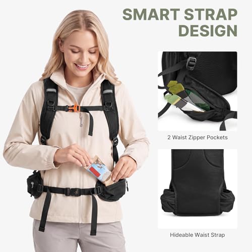 G4Free 20L Hiking Backpack with Waist Strap for Women Men, Lightweight Waterproof Daypack for Travel Camping Outdoor, Black - color: Black