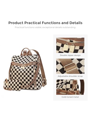 Checkered Backpack Purse - Checkered Bags for Women Plaid Backpack Handbags Back Pack Purse for Work (Brown) - color: A01-brown