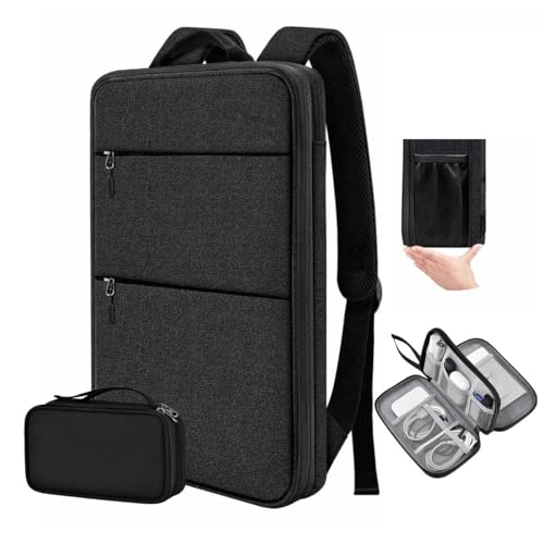ZINMARK Slim Expandable Laptop Backpack with Small Case for 15-16 inch, Spill-Resistant Notebooks Bag Case for College Business for Men Women，Black - color: Black
