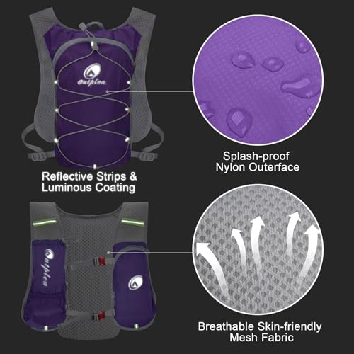 Lightweight Hydration Backpack with 2L Water Bladder for Men Women, Small Water Backpacks Running Vest for Hiking - color: Purple