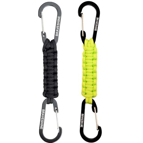 BRAVESHINE Paracord Keychain Carabiner Clip, D Ring Lanyard Hanger Stroller Hook for Water Bottle, Key, Backpacks, Men, Women - color: 1 Black 1 Green