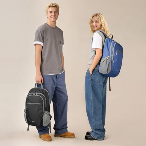 Seektop Lightweight Packable Hiking Backpack Water Resistant Expandable 20L-28L for Women Men, RFID Day Pack for Travel - color: Black