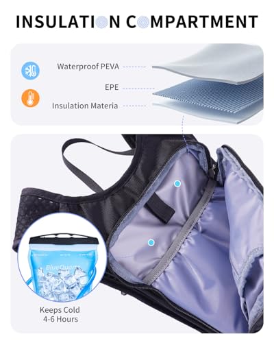 Blue Quartz Hydration Backpack with 2L Water Bladder, Hiking Water Pack with Insulated Compartment for Women Men, Lightweight Cycling Daypack with Phone Pocket, Hydration Pack for Running,Biking - color: Black