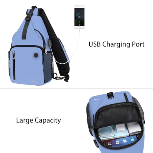 MOSISO Sling Backpack Bag, Crossbody Shoulder Bag Travel Hiking Daypack Chest Bag with Front Square Pocket&USB Charging Port - color: Air Blue