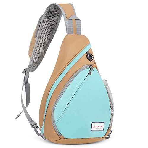ZOMAKE Sling Bag,Small Crossbody Sling Backpack,Water Resistant Shoulder Daypack for Travel,Anti Thief Chest Bag for Hiking(Brown,Cyan) - color: Brown,cyan