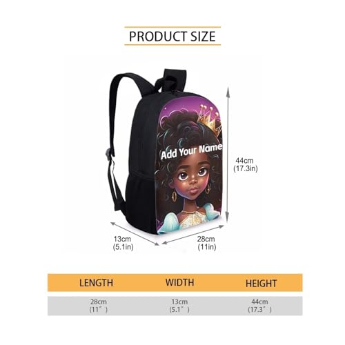 Personalized School Backpacks for Girls 10-12/4-6 Afro Black Kids Bookbag Custom Name School Bag Magic Children Back Pack with Water Bottle Holder - color: African Black Girl-24