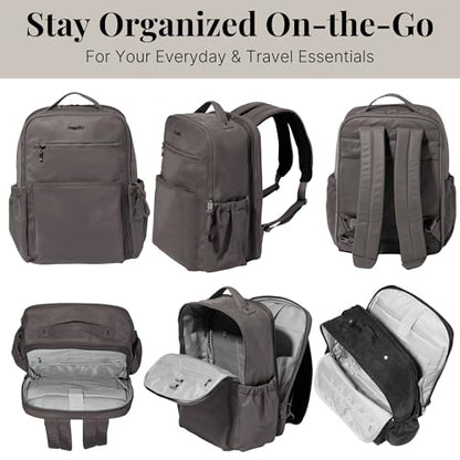 Baggallini Tribeca Expandable Laptop Backpack - 15"x11" Lightweight RFID Computer Bag for Work & Travel with Luggage Sleeve - color: Smoke Twill