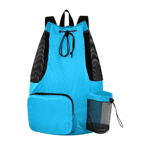 Yuiboo Deep Sky Blue Drawstring Backpack Sports Bag with Water Bottle Holder Cinch Bags Waterproof