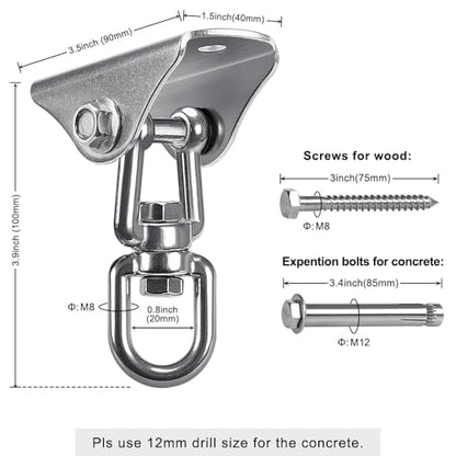SELEWARE Stainless Steel Swing Hangers Heavy Duty Ceiling Swing Mounts Free Swivel Swing Hooks Swing Hardware Kits for Yoga Swing Hammock Chair Porch Swing Sets Heavy Bag 1000 LB Capacity Each 2 Pack - color: Silver2 - 360° Swing Hanger ( 2 Pack )