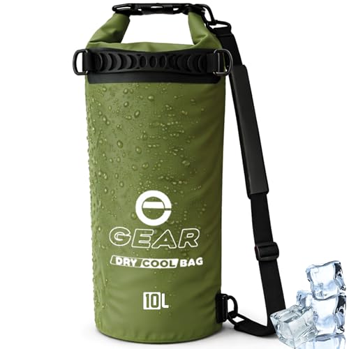 Enthusiast Gear Insulated Dry Bag Floating Cooler – 10L / 15L / 25L Roll Top, Leak Proof, Waterproof, Collapsible, with Padded Shoulder Strap - Perfect for Kayaking Fishing Beach - color: Green, size: 10 Liter