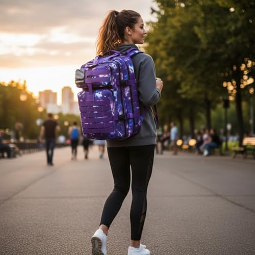 45L Military Tactical Backpack for Men & Women Bug Out Bag Assault pack Molle Daypack Hiking Trekking Rucksack (Purple tie-dye) - color: Purple Tie-dye