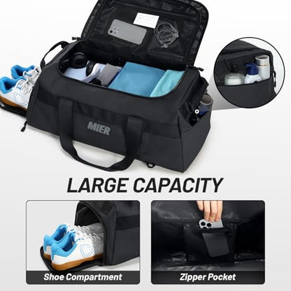 MIER Gym Bag for Men Large Duffel Backpack with Shoe Compartment, 60L Convertible Duffle Bags Weekender Overnight Bag for Gym Sports Travel, Black - color: Black