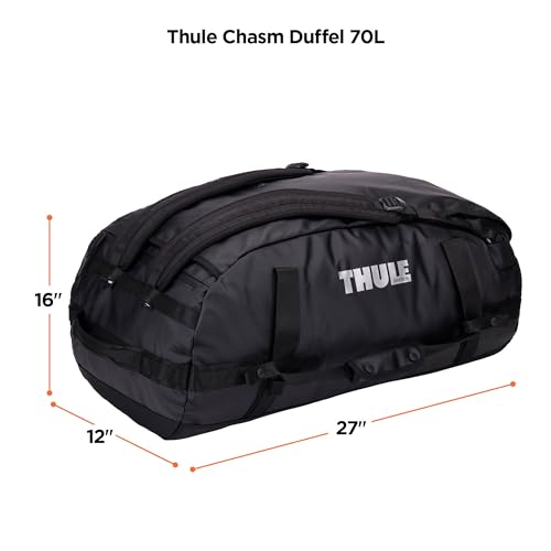 Thule Chasm Duffel bag, Weather-resistant materials, Easy packing, Converts to backpack, Internal pockets, Travel-ready - color: BLACK, size: 70L