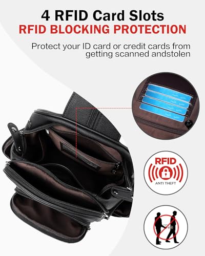 FADEON Large Sling Bag for Women, Designer Leather Crossbody Purse Convertible Sling Backpack, Anti Theft Daypack for Travel - color: Black Retro Style