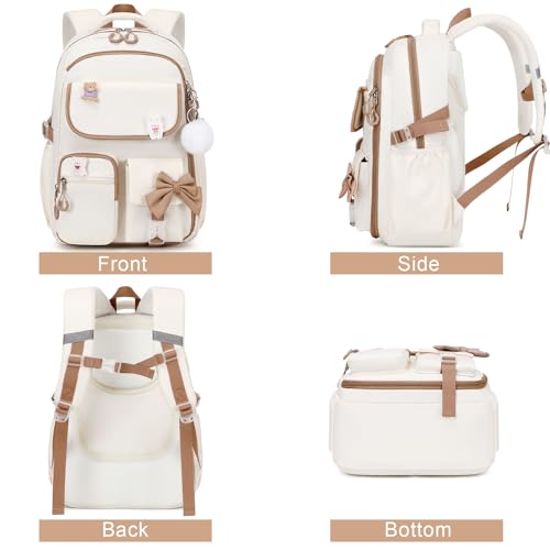 ACESAK Girls Backpack - 3PCS Backpack for Girls Cute School Backpacks for Girl Kindergarten Elementary Preschool Middle Kids School Bags with Lunch Box Pencil Case Set (Beige khaki) - color: Beige Khaki