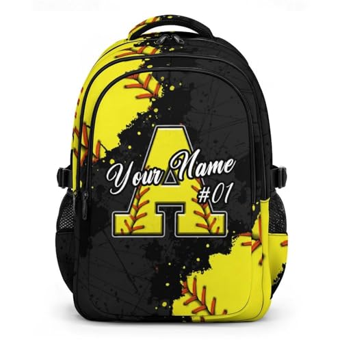 COZYAURA Softball Backpack for Girls - Custom Initial Sports Bookbag, 17 Inch Water Resistant School Bag | Kids Backpack for Toddler Teens, Preschool, Elementary & Middle School - color: Yellow