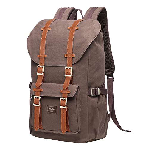 KAUKKO Laptop Backpack Travel Outdoor Weekend Bag Carry on Daypack Stylish and Durable Rucksack Hiking Backpack Fits 15.6"(5-1-coffee2) - color: E5-1canvas Coffee2, size: Large