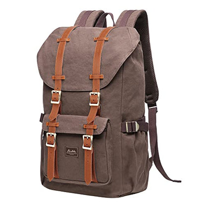 KAUKKO Laptop Backpack Travel Outdoor Weekend Bag Carry on Daypack Stylish and Durable Rucksack Hiking Backpack Fits 15.6"(5-1-coffee2) - color: E5-1canvas Coffee2, size: Large