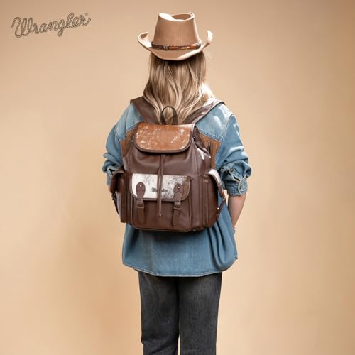 Montana West Wrangler Backpack Purse for Women Hair-on Cowhide Backpacks Western Travel Bags - color: Cowhide Coffee