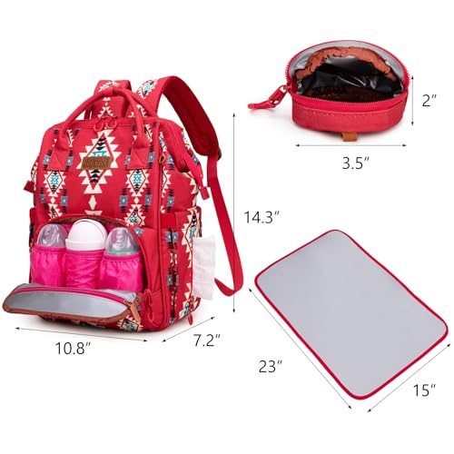 Montana West Wrangler Diaper Bag Backpack Aztec Callie Bag Travel Backpack Purses Western Multi-Function Baby Bags for Mom - color: Burgundy