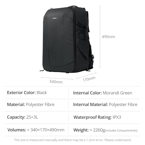 AMBITFUL 25+3L Professional Camera Backpack, Large Photography Bag for DSLR SLR Mirrorless Cameras, Ergonomic Suspended Support System with Laptop Compartment & Tripod Holder, Waterproof