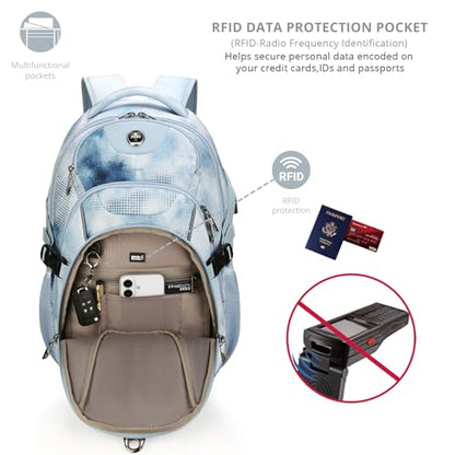 Swissdigital Laptop Backpack with USB Charging Port, Travel Backpack Fits 15.6 inches Computer, 31L Backpack for Men, Polka Blue | SD803-105 - color: Polka Blue