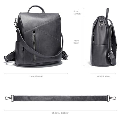 molshine Backpack,Fashion Casual Travel PU Leather Daypack Bag Shoulder Rucksack Handbags for Women HB041 - color: Grey
