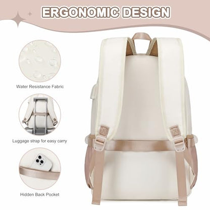 Scothen Backpacks for Girls, Girls Backpack with Lunch Box & Pencil Pouch for Teens Girl Kids Elementary Middle High School College Student Bookbag Daypack Laptop Travel Backpack for Women - color: Khaki