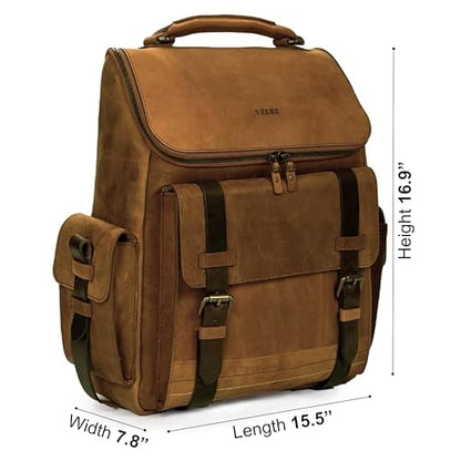 VELEZ Top Grain Leather Backpack for Men and Women - 15.6 Inch Laptop Bag - Brown Designer Leather Bookbag - Vintage Business Leather Travel Backpack Casual Shoulder Bags
