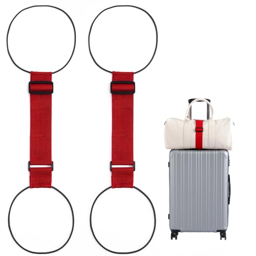 2 Pack Luggage Connector Straps for Suitcases 25 Colors, Adjustable Elastic Travel Bag Strap with Dual Stability Design, Add-a-Bag Hands-Free Luggage Belt, Fits Most Carry-On & Checked Luggage - color: Red