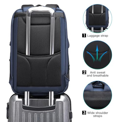 BANGE 17.3 Inch Business Laptop Backpack: Anti-Theft with USB Port & TSA Lock, Waterproof Zippers, Large Travel Commuter Bag - color: Blue, size: lock and usb