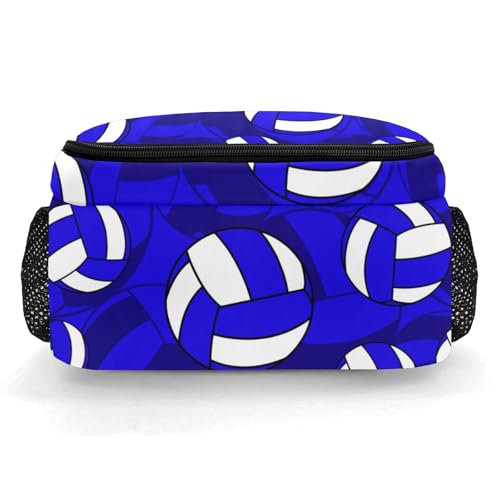 Bright Blue Volleyball Pattern Shoulders Backpack Laptop Bag Bookbags Personalized Casual Daypack for Sports Travelling Camping - color: Bright Blue Volleyball Pattern