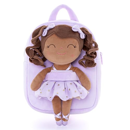 Gloveleya Toddler Backpack Baby Ballerina Girl Gifts Plush Curly Hair Ballet Backpack - Black Purple 9 inches - color: A02 Black Purple Backpack, size: 9 inches