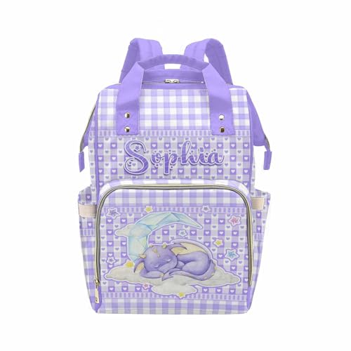 Newcos Personalized Baby Diaper Bag Backpack for Newmon, Custom Name Diaper Bag with Water Bottle, Customized Monogram Mommy Bags Nursing Bag Tote for Baby Wife Dad Women Mothers Day Birthday Purple - color: Patten 21