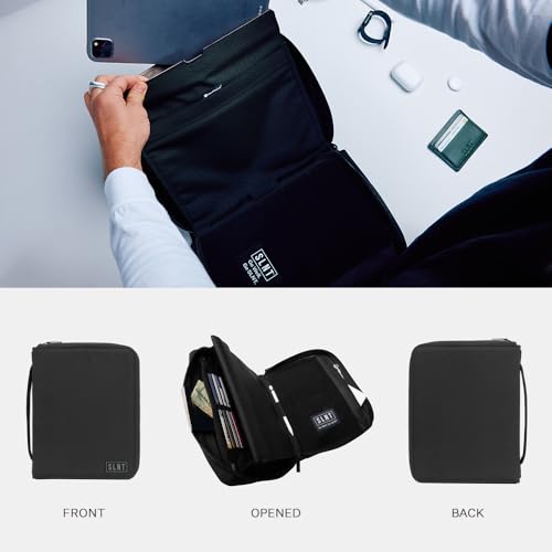 SLNT Essentials Tech Organizer with Faraday Tablet Sleeve & RFID-blocking Pocket - Signal-shielding Storage Case for Tablet & Accessories, Passport, Credit Cards - Lockable D-ring, Water-resistant - style: Tablet Organizer