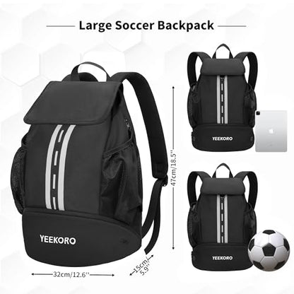 Soccer Backpack Multifunctional Sport Gym Bags with Dry-wet Separate & Shoe Compartment for Basketball Volleyball - color: Upgraded Black