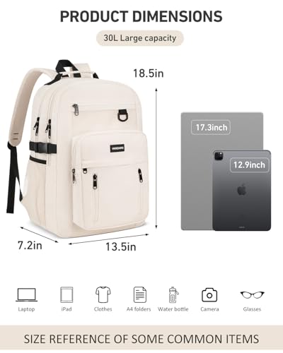 WINDARS School Backpack for Girls Boys, Cute Aesthetic College Bookbag 17.3 Inch Laptop Women Backpacks Large Casual Daypack for Elementary to High School Students (White)