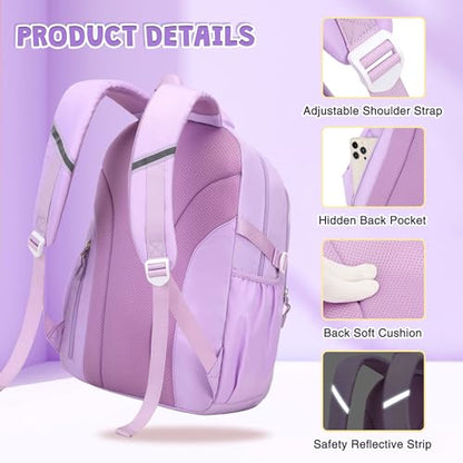DIGOBAY 3PCS Girls Backpack for School, Kids Backpack for Girls with Lunch Box Pencil Case Set for Teen Girl Elementary Primary Middle High College School Bookbag with Cute Pins (Purple) - color: Purple