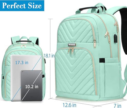 Laptop Backpack Women Big Student Bookbag Middle High School Teen Girls | College Daypack, Water Resistant - color: Light Green, size: 17.3 Inch