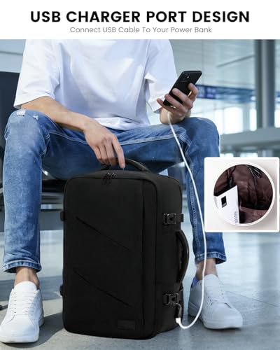 LOVEVOOK Travel Carry on Backpack, Large 40L Personal Item Travel Bag for Men & Women Flight Approved with 3 Packing Cubes, Suitcase Water Resistant Luggage Daypack Business Weekender Bag - color: Black, size: Upgrade-40L-4Pcs