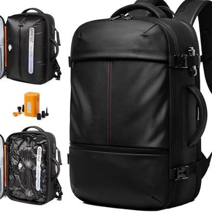 IKYWT 80L Vacuum Seal Travel Backpack with Compression System | Expandable, 5kPa High Power Pump, 17” Laptop Compartment, TSA Lock, Water-Resistant - color: Black