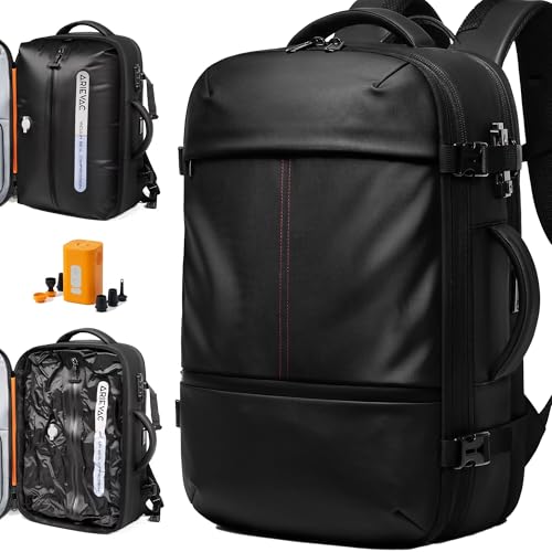 IKYWT 80L Vacuum Seal Travel Backpack with Compression System | Expandable, 5kPa High Power Pump, 17” Laptop Compartment, TSA Lock, Water-Resistant - color: Black