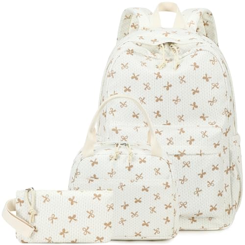 LEDAOU Backpack for Girls School Bag Kids Bookbag Teen Backpack Set Daypack with Lunch Bag and Pencil Case | Kids - color: Brown Bowtie