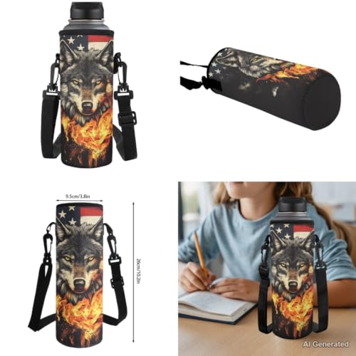 American Flag Wolf Backpack with Lunch Box for Boys 8-12 Kids Bookbag for Primary Elementary School Bags with Water Bottle Pouch and Pencil Case 4PCS Back to School Bags with Side Pocket - color: American Flag Wolf
