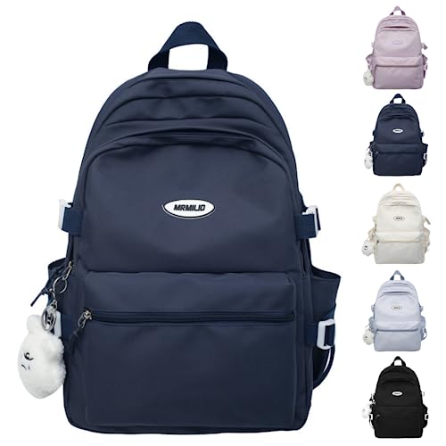 VTTDB Kawaii Backpack with Cute Accessories Casual Aesthetic Daypack Simple Laptop Bag Waterproof Travel Rucksack for Women (dark blue) - color: Dark Blue