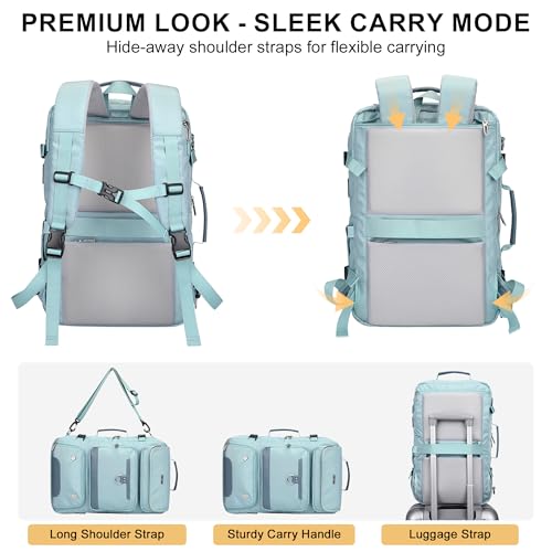 PIJUSHI Carry on Travel Backpack for Women Convertible Duffel Bag Backpack Large Luggage Rucksack Fit 16 Inch Laptop(PE039 Blue) - color: Blue