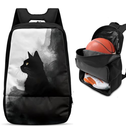 Basketball Backpack With Separate Ball Compartment And Shoes Fit Basketball Volleyball Football - color: Ink-wash Cat